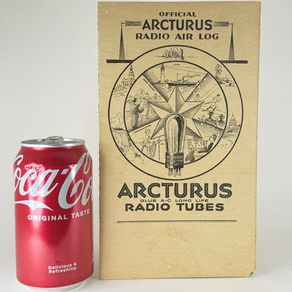 Original 1930 Arcturus Radio Tubes Radio Air Log Cardboard Pamphlet AM Stations