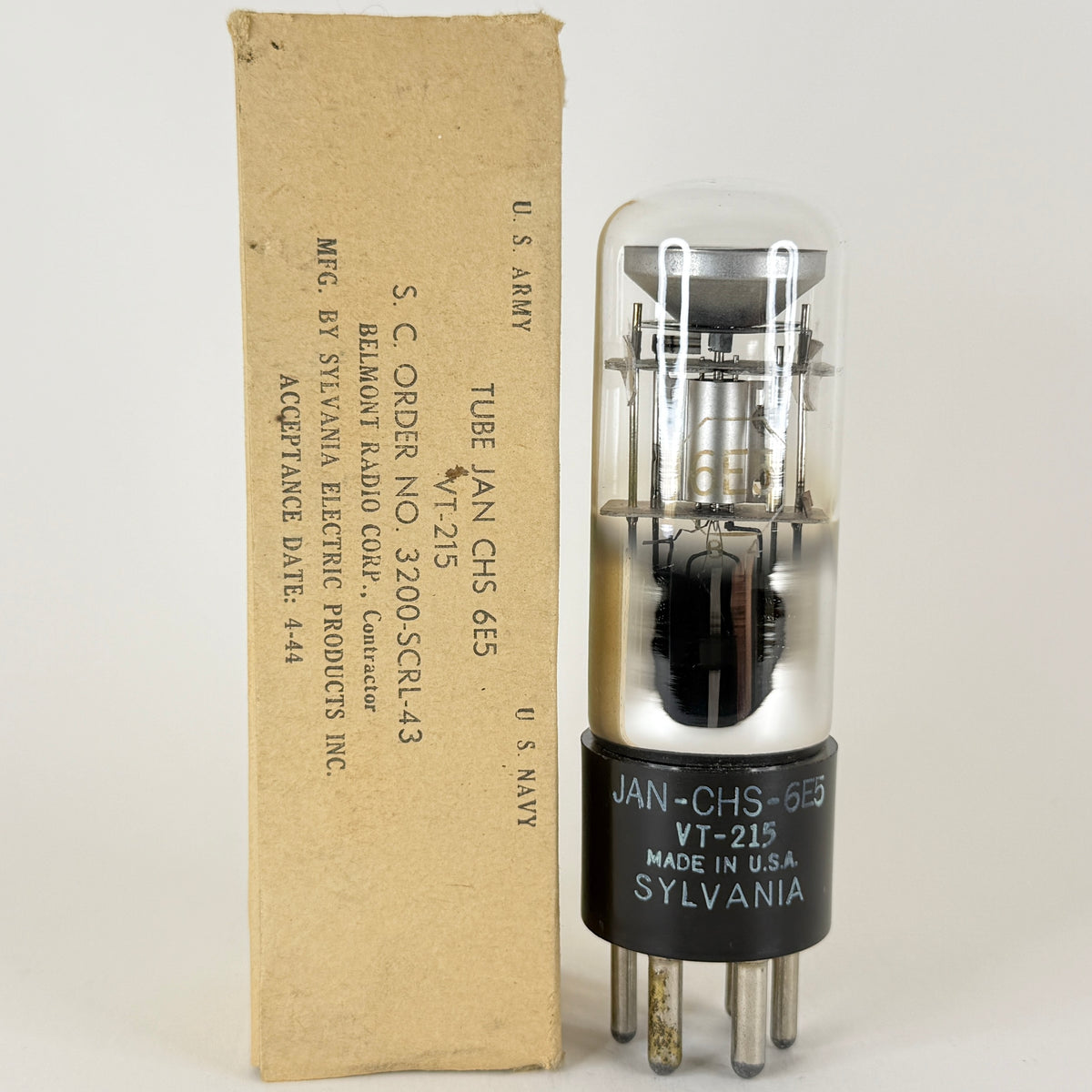 (1) NOS Tested 1944 Sylvania JAN CHS 6E5 Eye Tube Mil Spec VT-215 6E5 Tube (b)