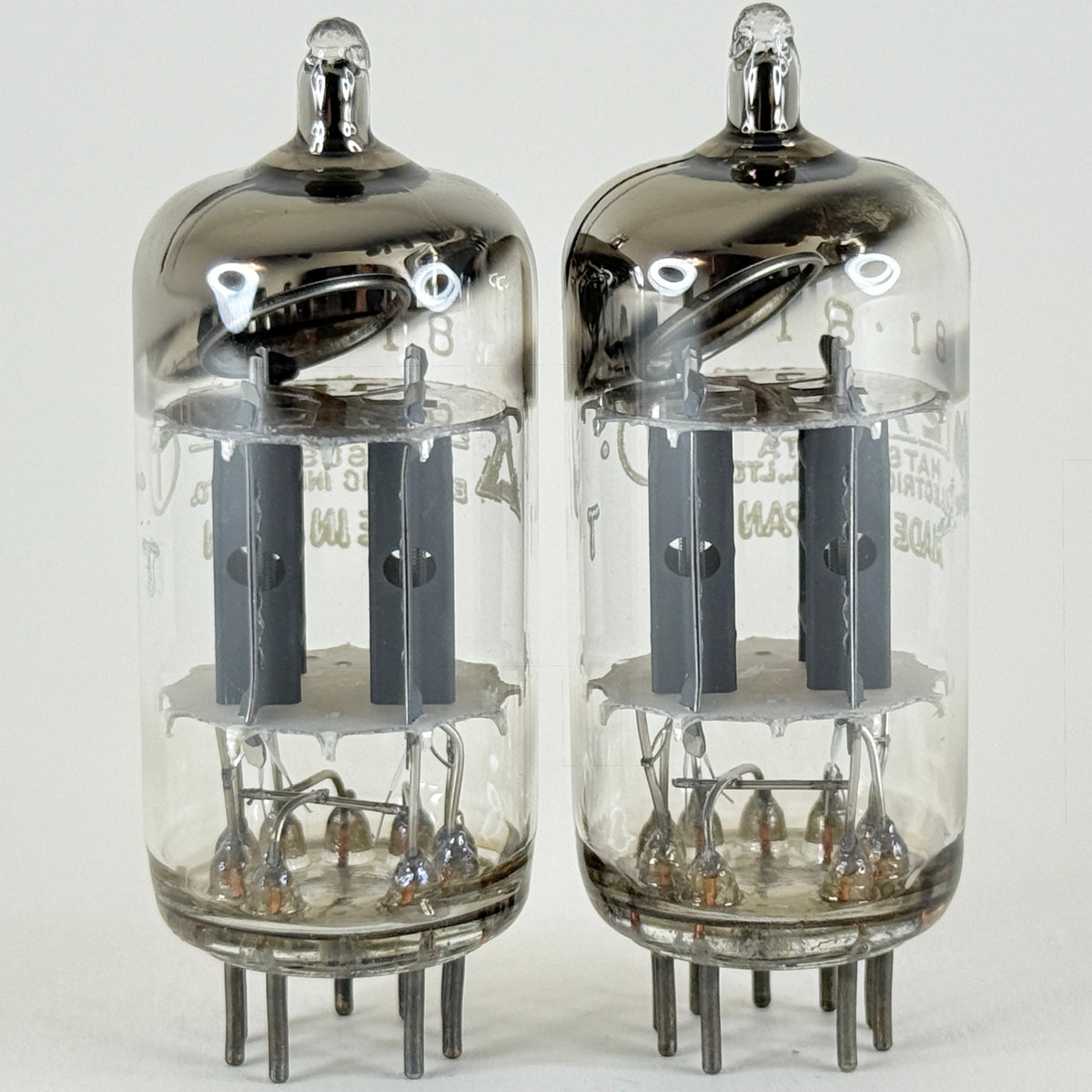 Tested Matched Pair Matsushita 12AX7 Tubes Japan Codes 8I Gray Plates Round Gets