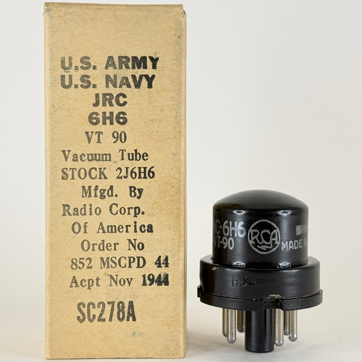 (1) Tested 1944 RCA JRC 6H6 Tube with Box Code H6E Mil Spec Twin Diode Tube