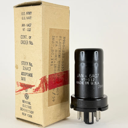 (1) Tested 1959 GE JAN 6AC7 Tube VT-112 with Box Code 73H5 Mil Spec Vacuum Tube