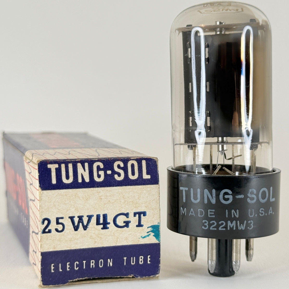 (1) Tested Tung Sol 25W4GT Tube with Box Code MW3 Half Wave Vacuum Rectifier