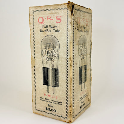 Rare 1920s QRS 85 Mills Rectifier Tube with Original Box Q.R.S. Redtop Tube