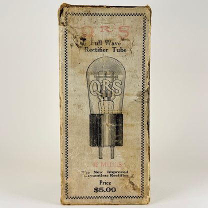 Rare 1920s QRS 85 Mills Rectifier Tube with Original Box Q.R.S. Redtop Tube