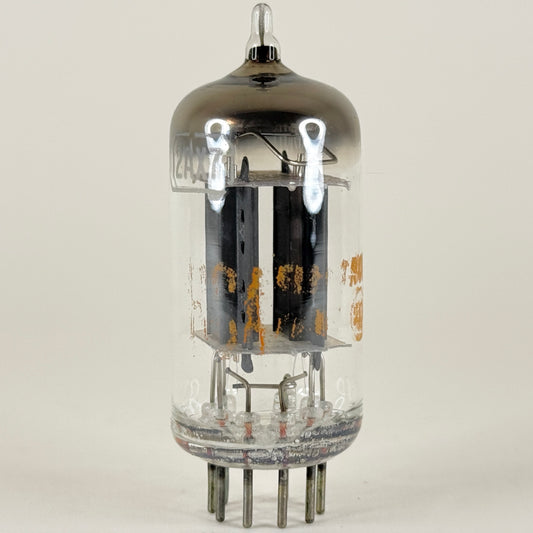 (1) Tested Balanced RCA 12AX7 Tube Gray Plates Tilted Square Getter Triode (b)
