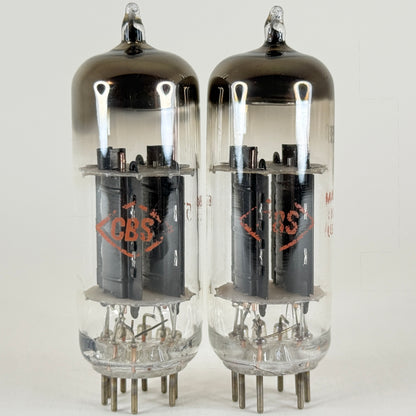 Tested Matched Pair CBS 12BH7A Tubes Codes 57-26 Black Plates Horseshoe Getters