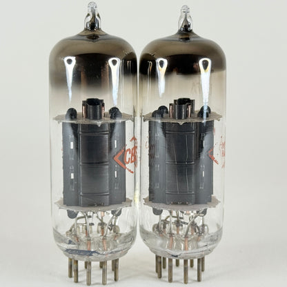 Tested Matched Pair CBS 12BH7A Tubes Codes 57-26 Black Plates Horseshoe Getters