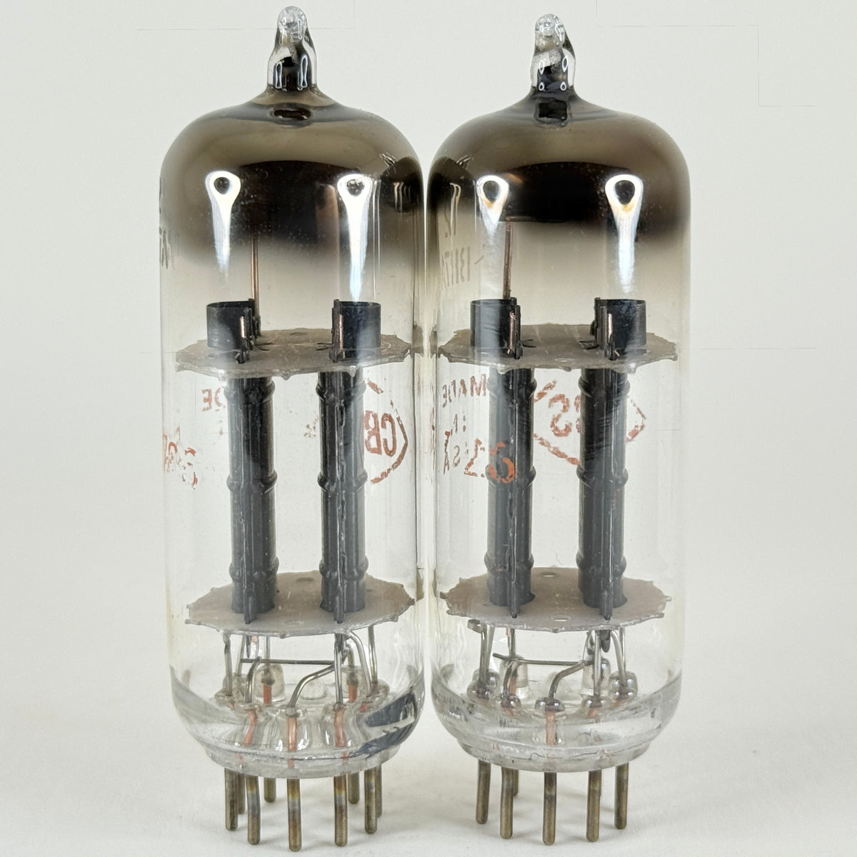 Tested Matched Pair CBS 12BH7A Tubes Codes 57-26 Black Plates Horseshoe Getters