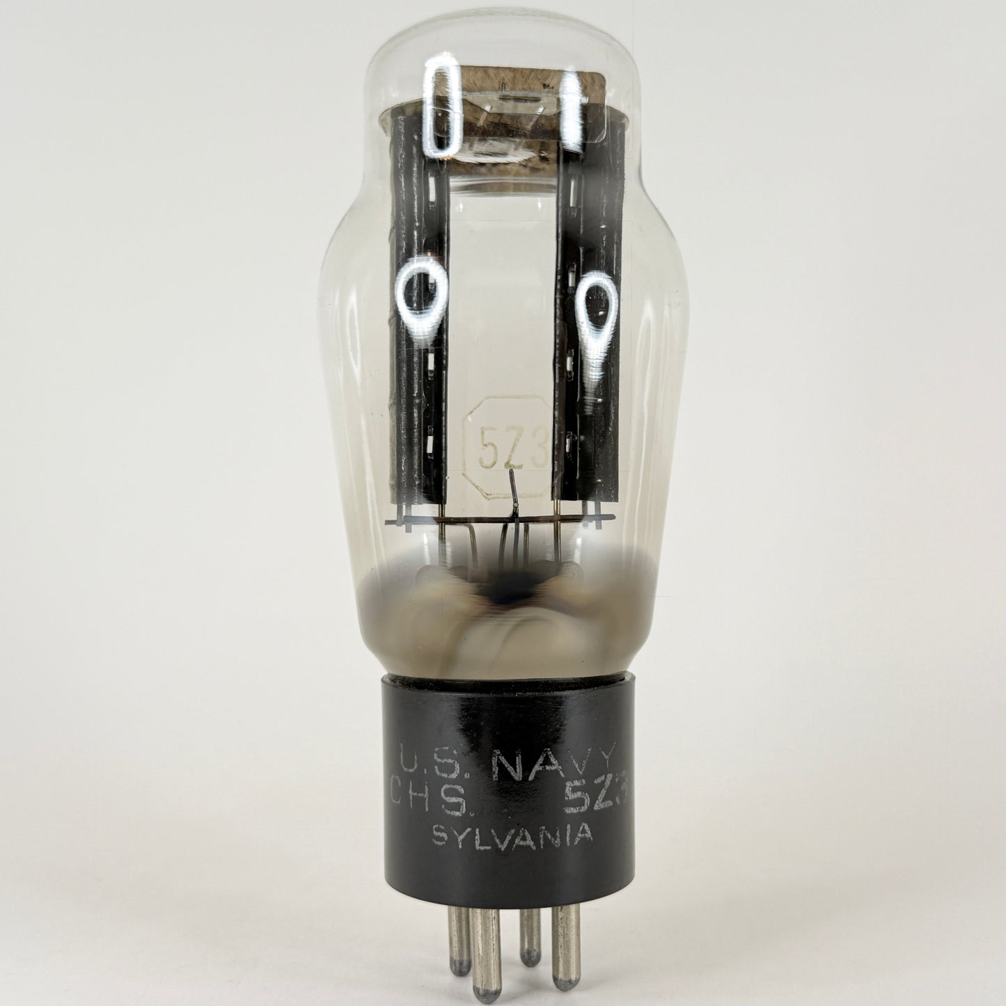 (1) Tested Sylvania U.S. Navy CHS 5Z3 Tube Black Ribbed Plates Square Getter