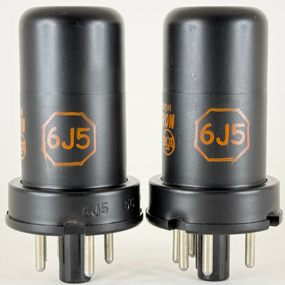 Tested Matched Pair RCA 6J5 Tubes with Boxes Date Codes BD Black Metal Triodes