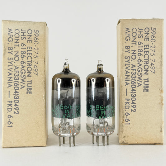1961 Matched Pair Sylvania JHS 6186 6AG5WA Tubes with Boxes Codes 6123 Pentodes