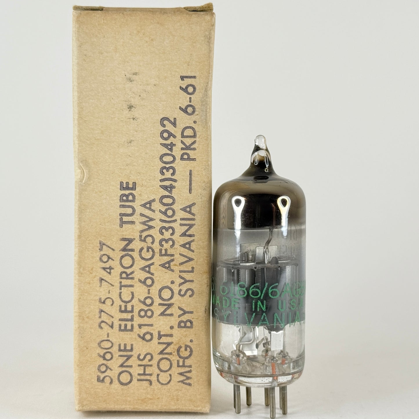 (1) Tested 1961 Sylvania JHS 6186 6AG5WA Tube with Box Code 6123 Pentode Tube