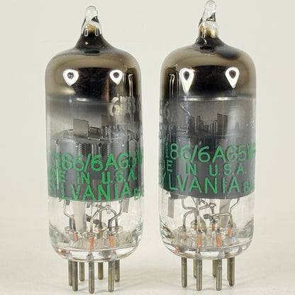 1962 Matched Pair Sylvania JHS 6186 6AG5WA Tubes with Boxes Codes 6202 (a)