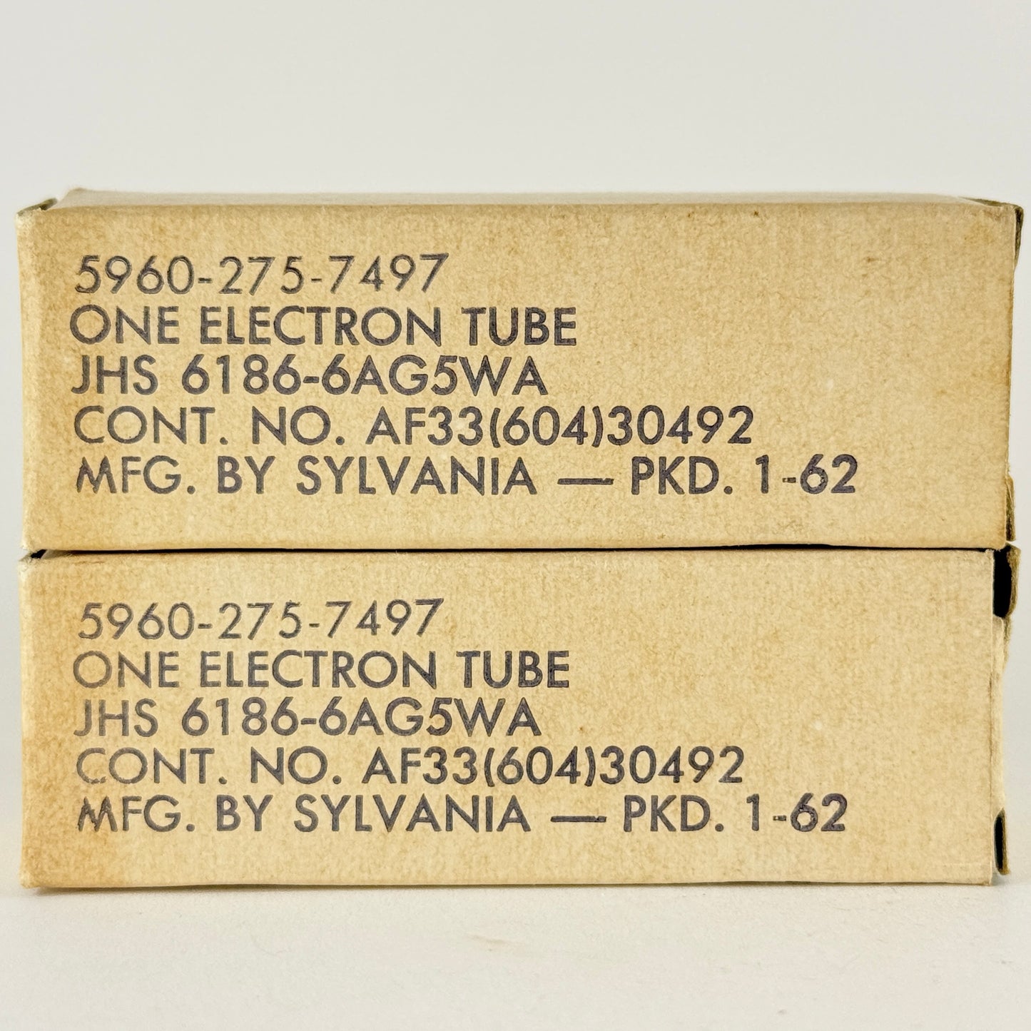 1962 Matched Pair Sylvania JHS 6186 6AG5WA Tubes with Boxes Codes 6202 (a)