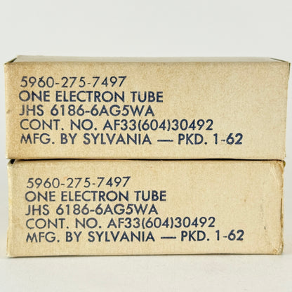 1962 Matched Pair Sylvania JHS 6186 6AG5WA Tubes and Boxes Date Codes 6202 (b)