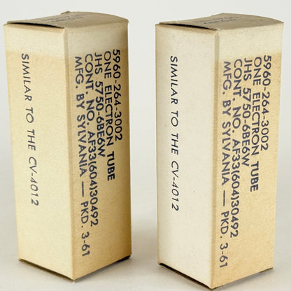 Tested Matched Pair 1961 Sylvania JHS 5750 6BE6W Tubes with Boxes Code 6130