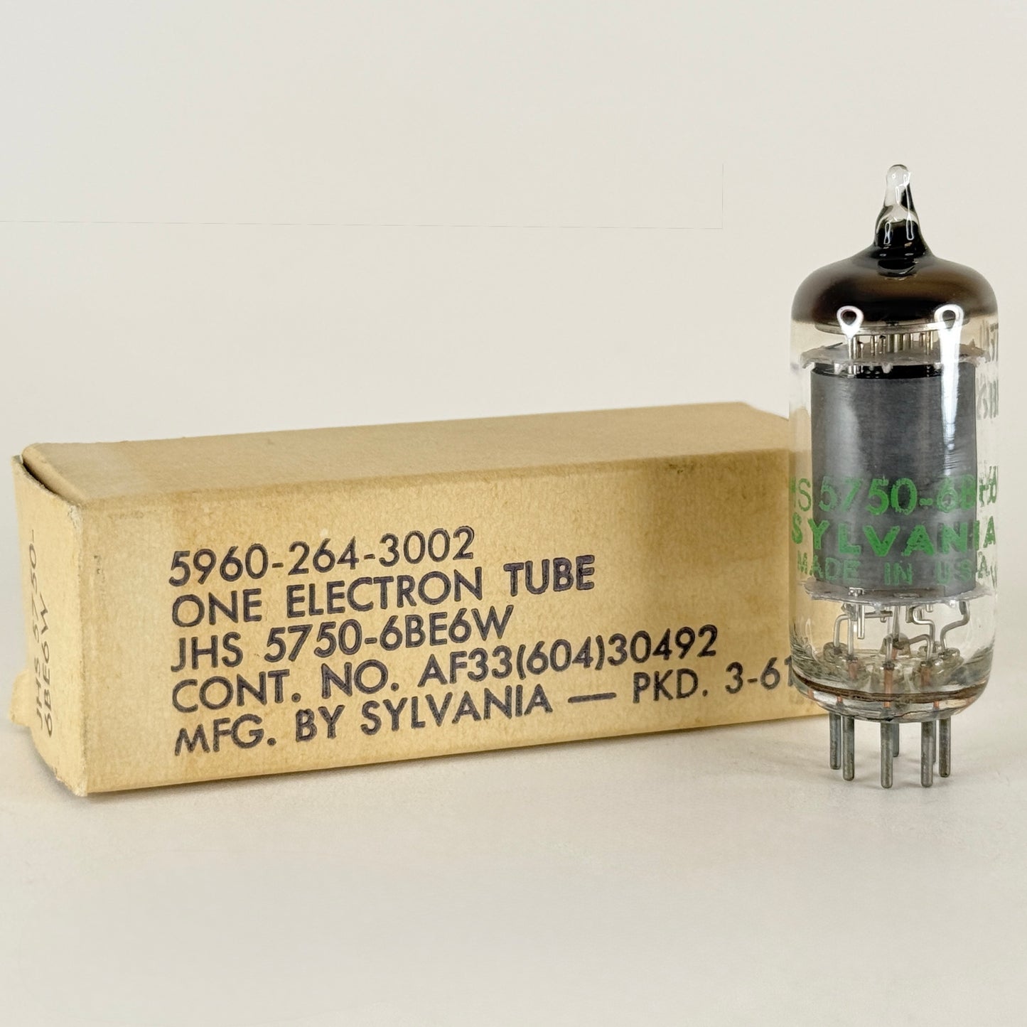 (1) Tested 1961 Sylvania JHS 5750 6BE6W Tube with Box Code 6110 6BE6 W Tube