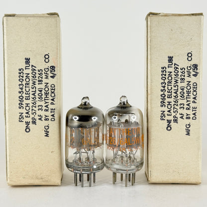 Tested Matched Pair 1959 Raytheon JRP 5726 6AL5W 6097 Tubes Date Codes 59-24