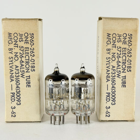Tested Matched Pair 1962 Gold Letters Sylvania JHS 5726 6AL5W Tubes Codes 62-09