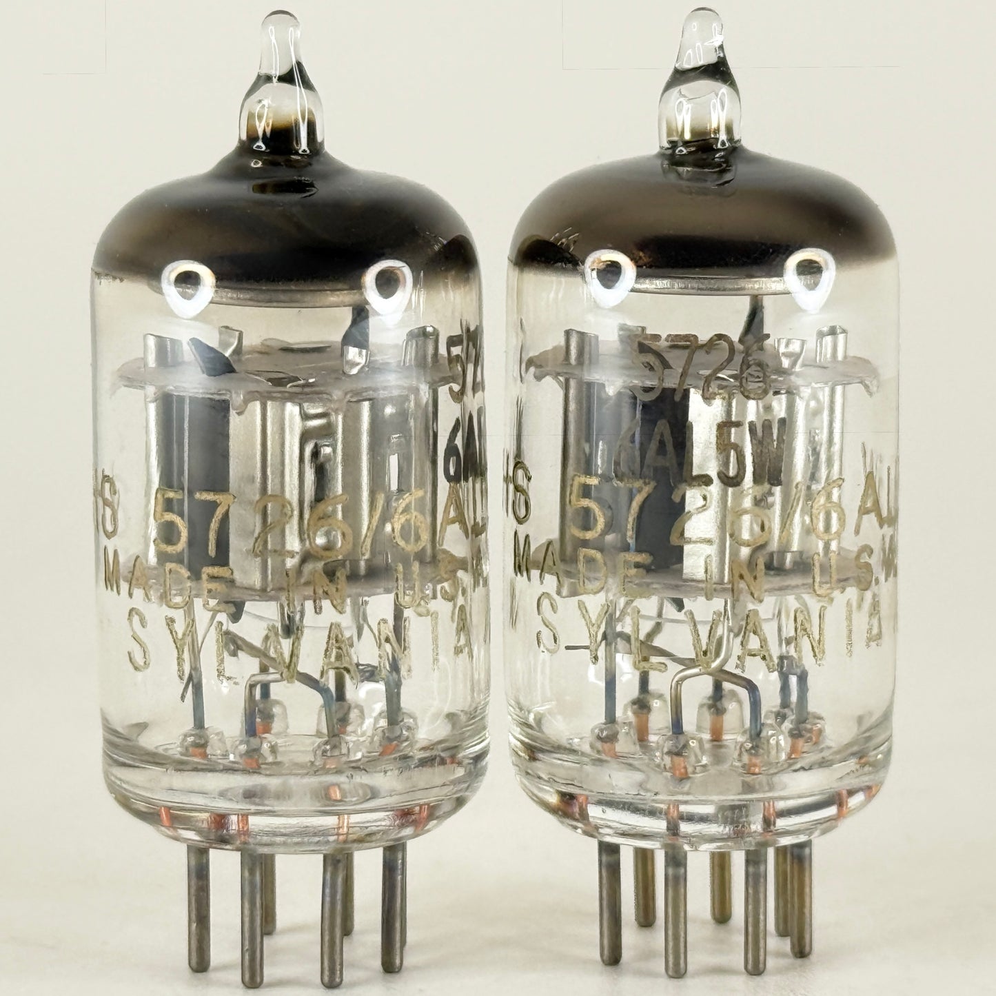 Tested Matched Pair 1962 Gold Letters Sylvania JHS 5726 6AL5W Tubes Codes 62-09