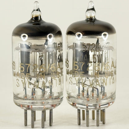 Tested Matched Pair 1962 Gold Letters Sylvania JHS 5726 6AL5W Tubes Codes 62-09