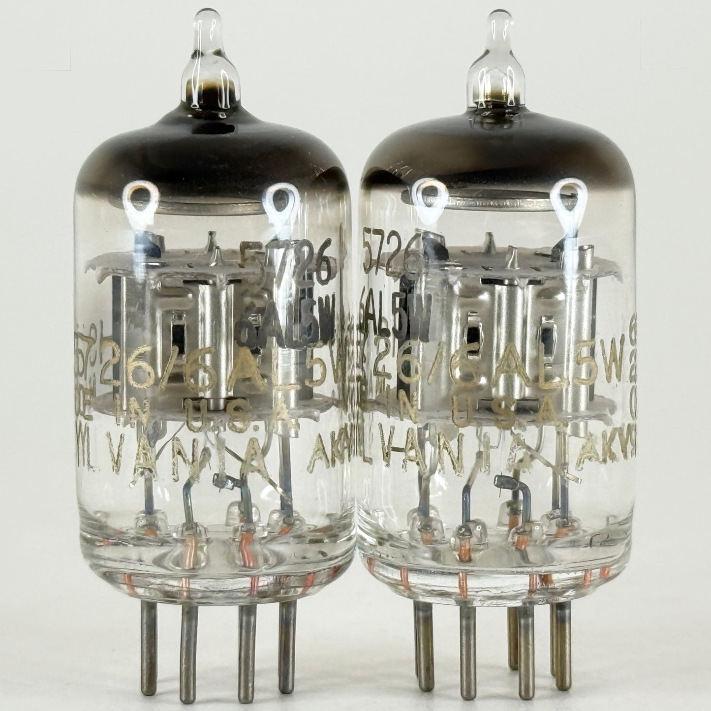 Tested Matched Pair 1962 Gold Letters Sylvania JHS 5726 6AL5W Tubes Codes 62-09