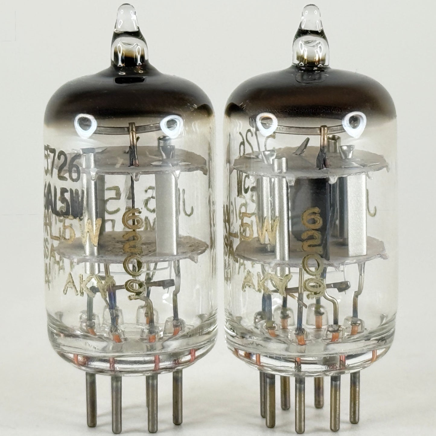 Tested Matched Pair 1962 Gold Letters Sylvania JHS 5726 6AL5W Tubes Codes 62-09