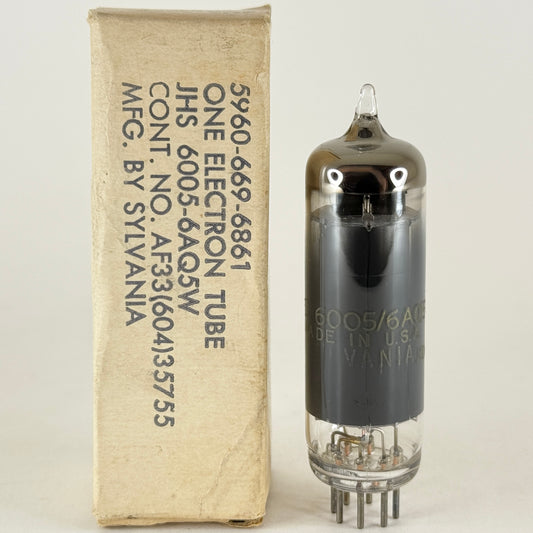(1) Tested 1962 Sylvania JHS 6005 6AQ5W Tube Box Gold Letters Code 62-30 6AQ5 W