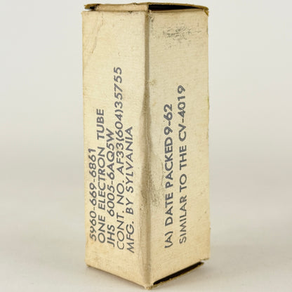 (1) Tested 1962 Sylvania JHS 6005 6AQ5W Tube Box Gold Letters Code 62-30 6AQ5 W