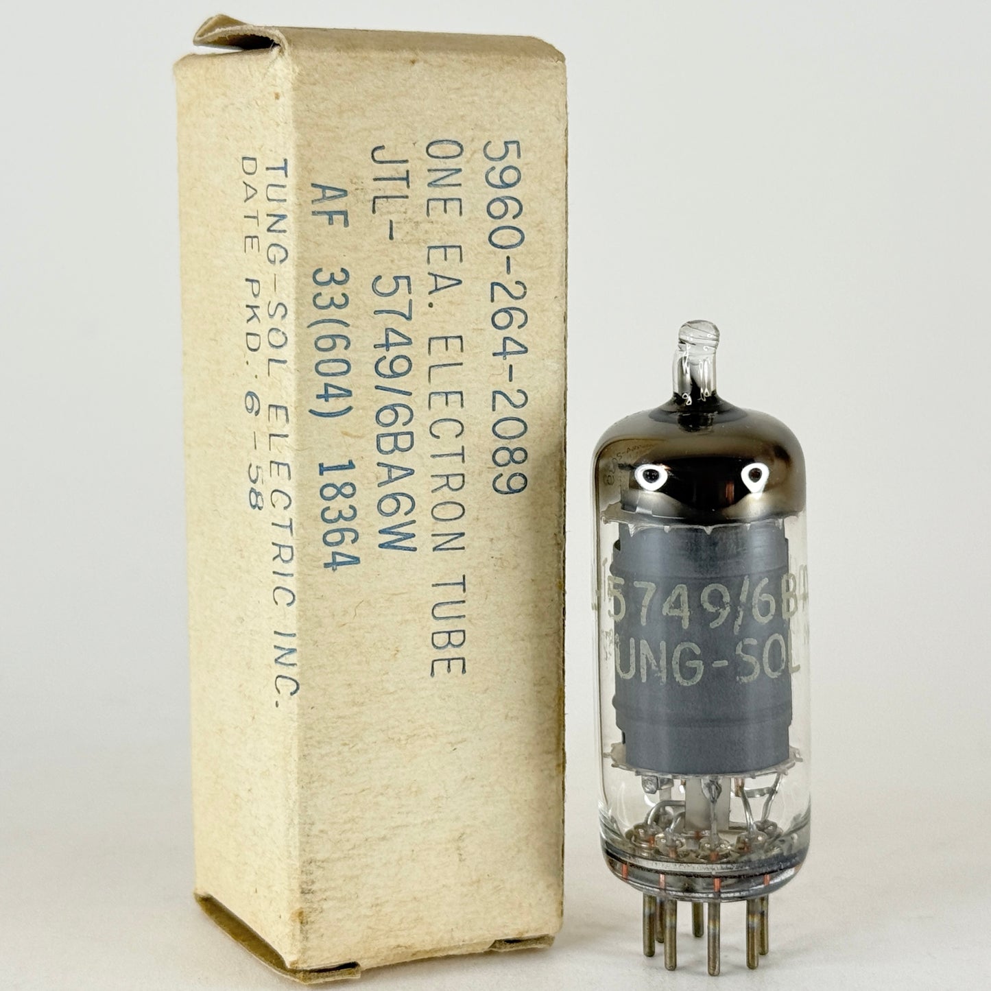 (1) Tested 1958 Tung Sol JTL 5749 6BA6W Tube and Box Code 58-27 Mil Spec Pentode