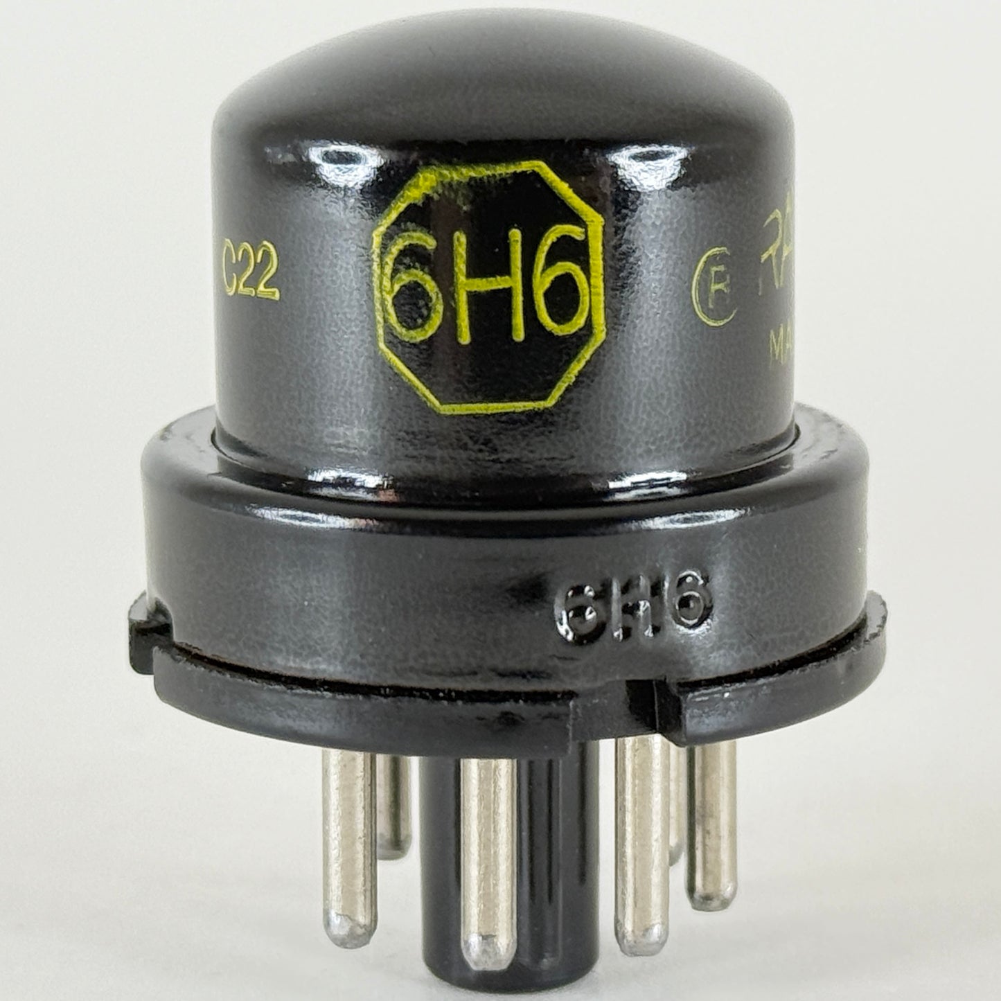 (1) Tested Raytheon 6H6 Tube with Box Code C22 Black Metal Twin Diode Tube