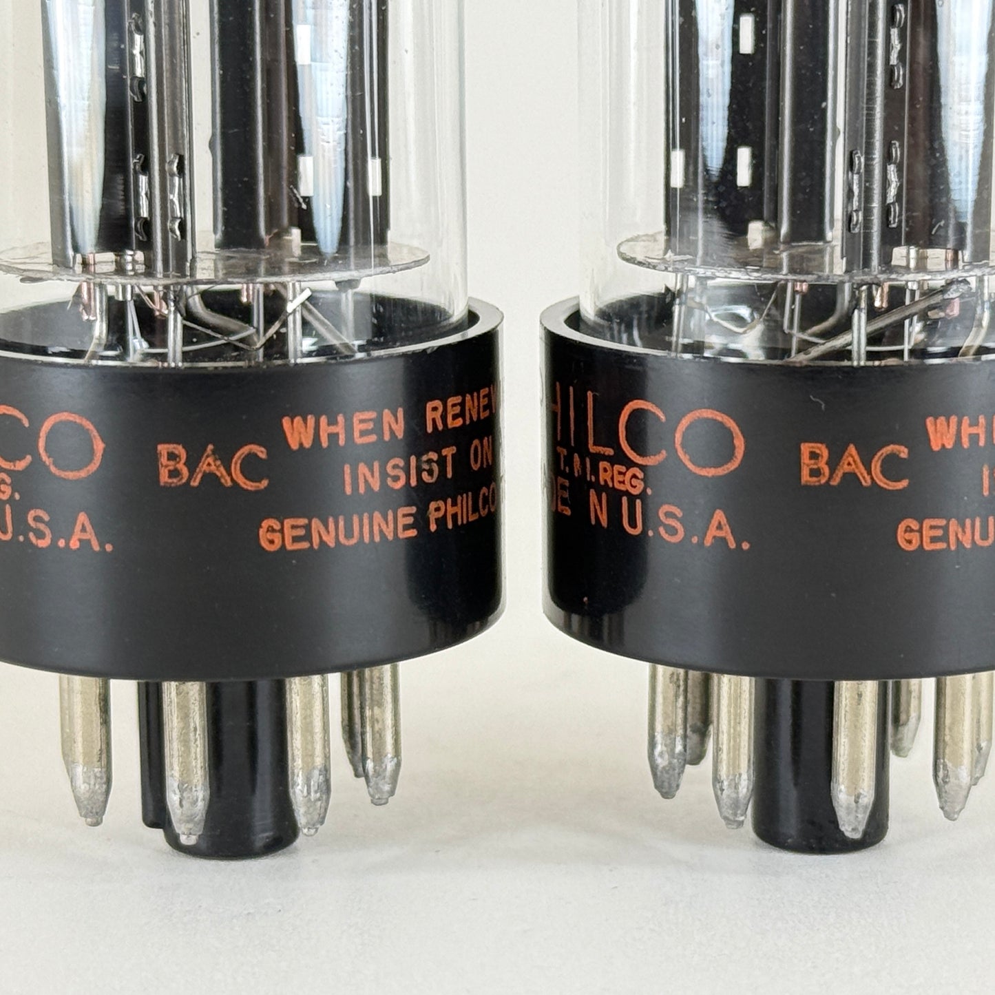 Matched Pair Philco 12SN7GTA Tubes Codes BAC Black Plates Halo Getters 12SN7GT A