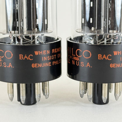 Matched Pair Philco 12SN7GTA Tubes Codes BAC Black Plates Halo Getters 12SN7GT A