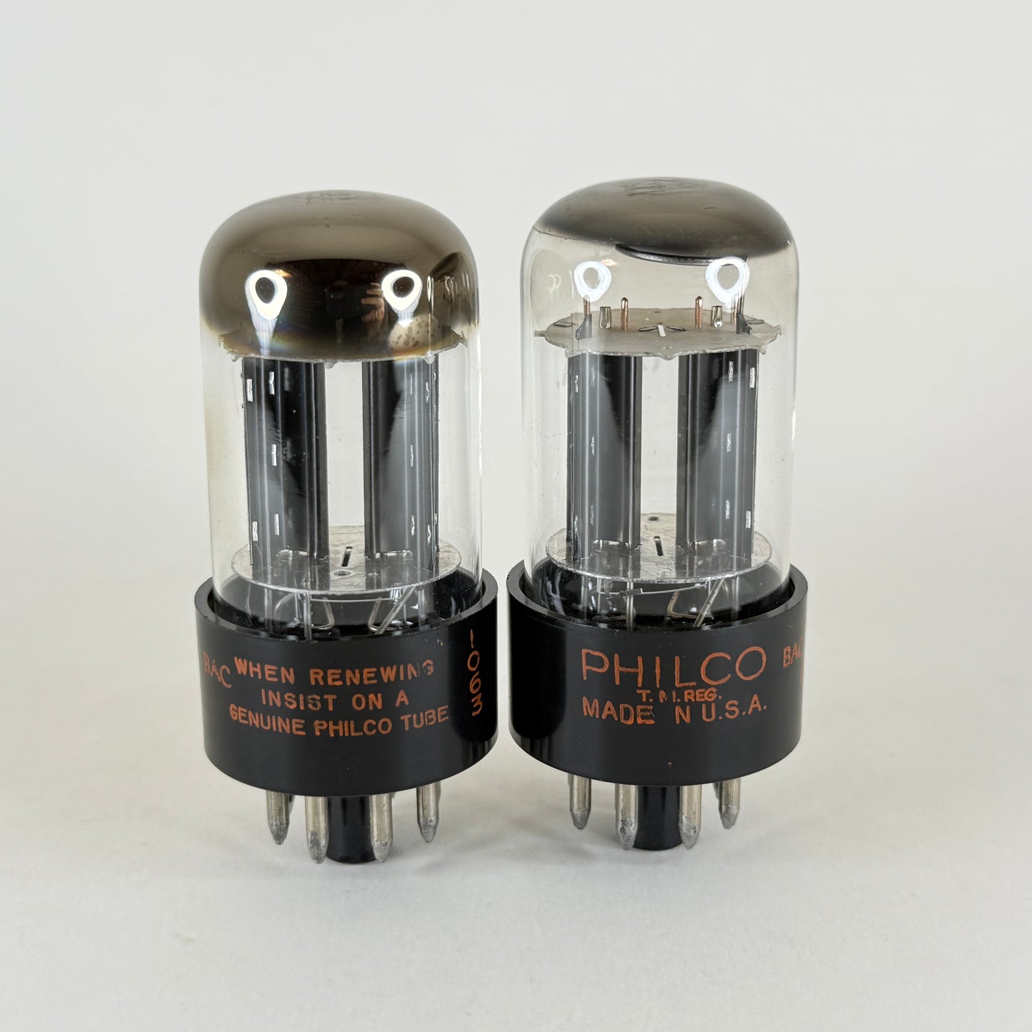 Matched Pair Philco 12SN7GTA Tubes Codes BAC Black Plates Halo Getters 12SN7GT A