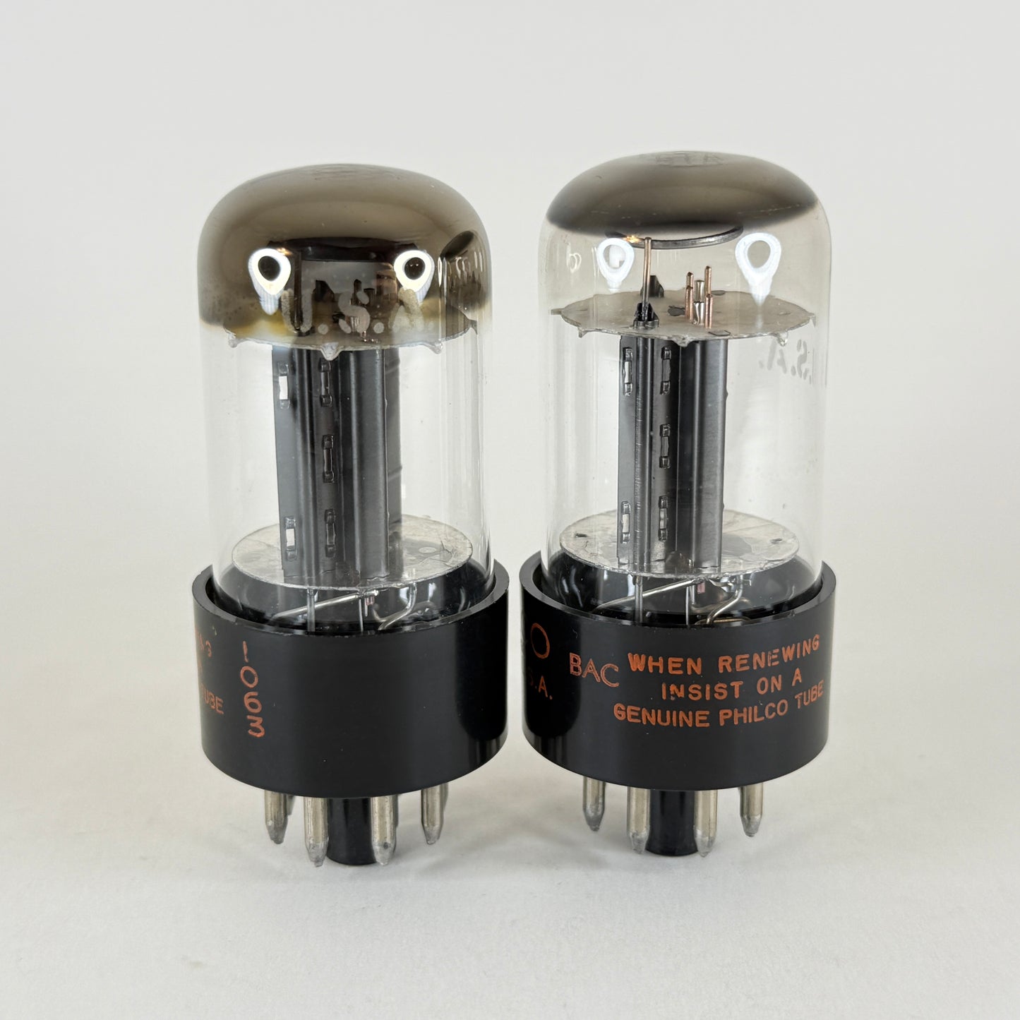 Matched Pair Philco 12SN7GTA Tubes Codes BAC Black Plates Halo Getters 12SN7GT A