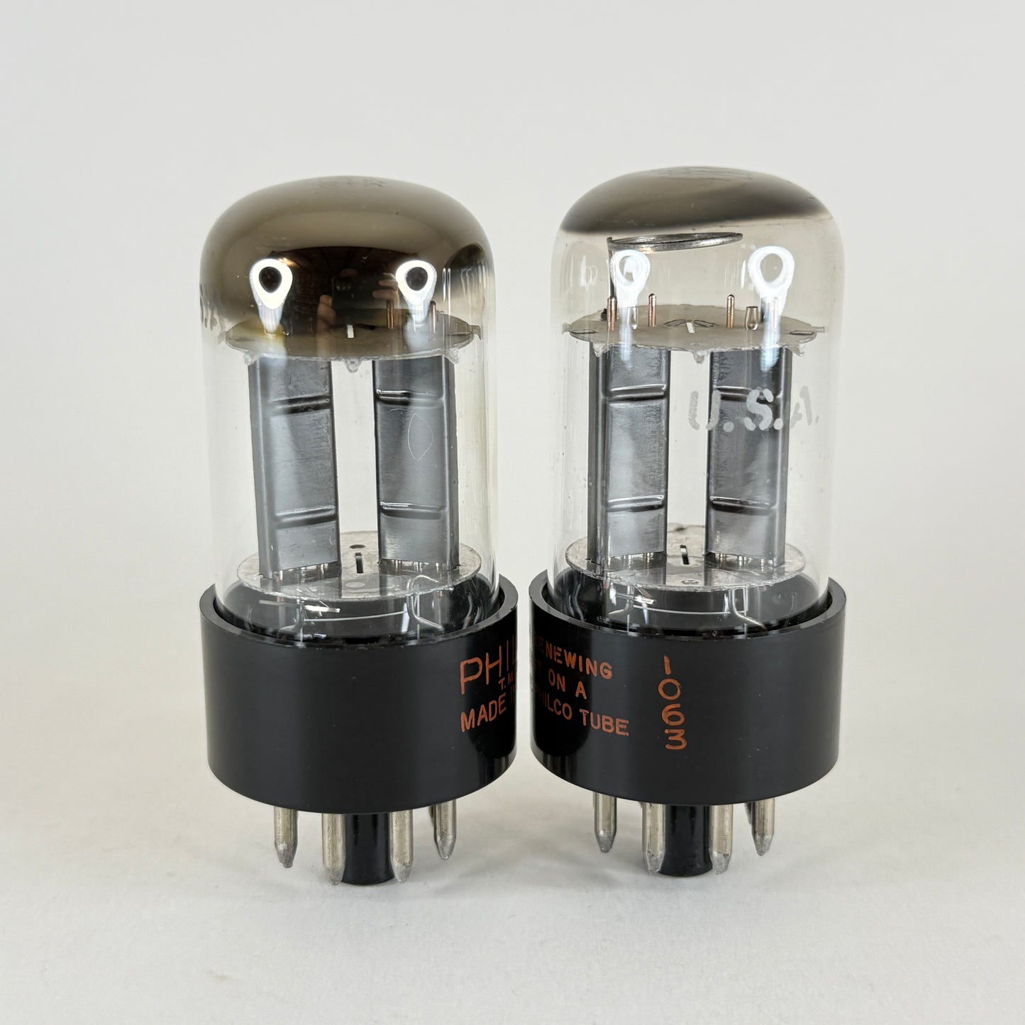 Matched Pair Philco 12SN7GTA Tubes Codes BAC Black Plates Halo Getters 12SN7GT A