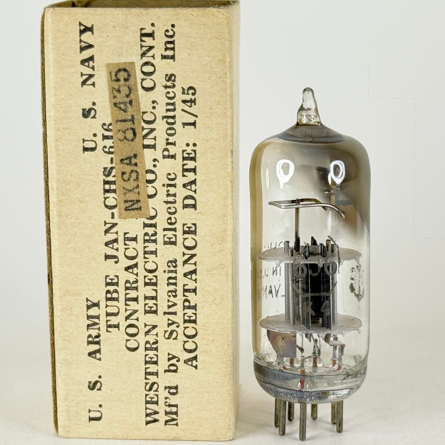 (1) Tested 1945 Sylvania JAN CHS 6J6 Tube and Box Mil Spec Medium Mu Twin Triode