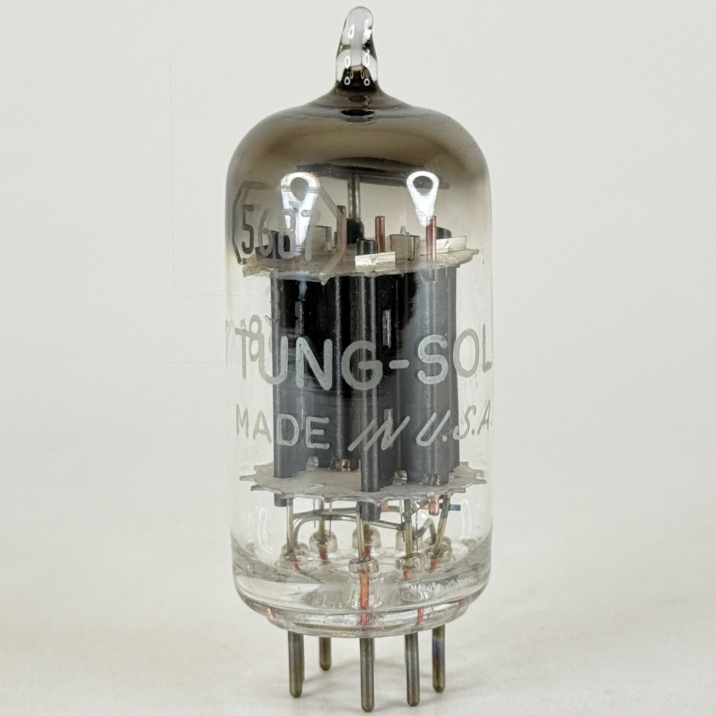 (1) Tested Strong 1957 Tung Sol JTL 5687 Tube Black Plates Copper Rods Code 748