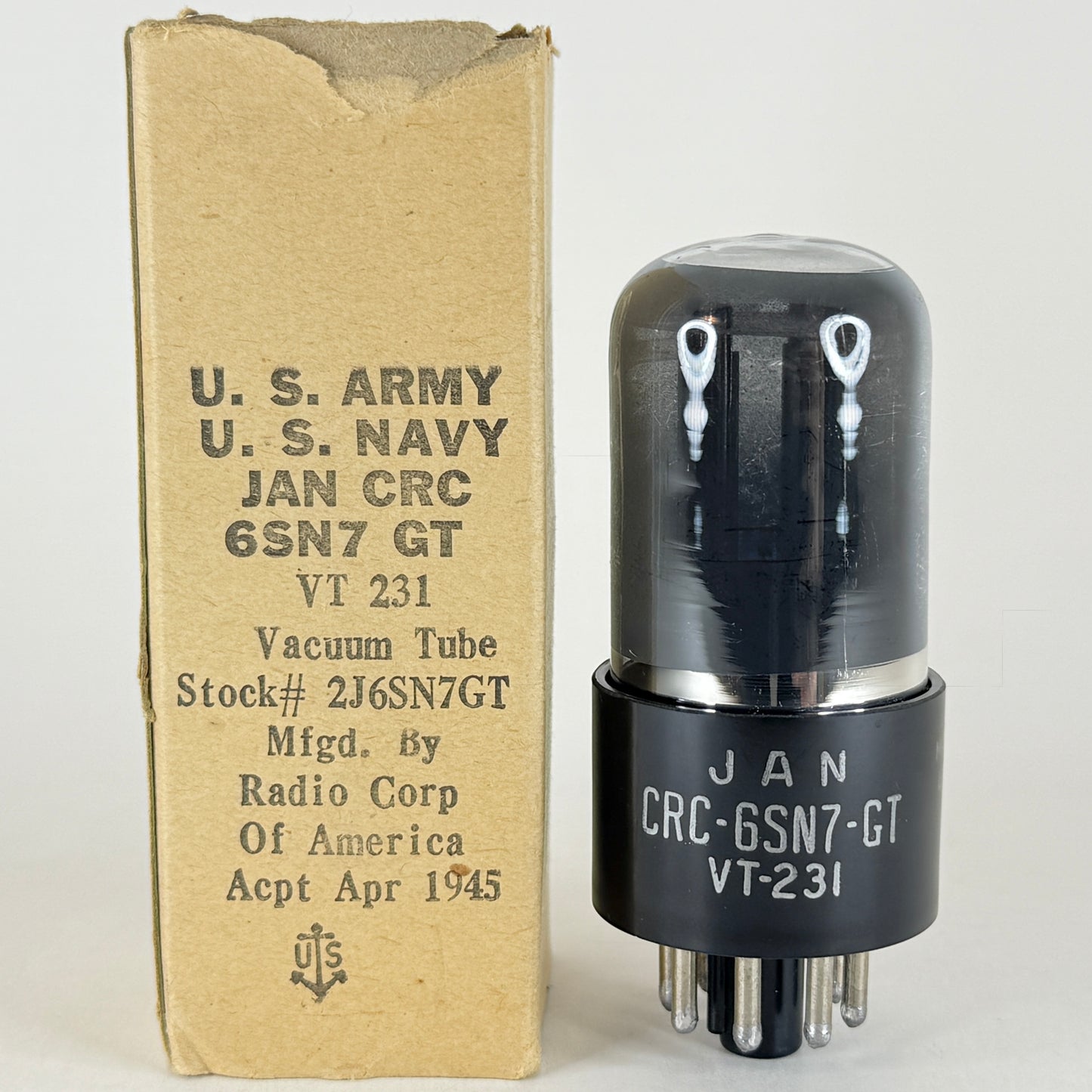 (1) Tested Balanced RCA JAN CRC 6SN7GT Tube VT-231 Black Plates Gray Glass V2E