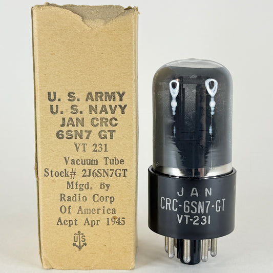 (1) Tested Balanced RCA JAN CRC 6SN7GT Tube VT-231 Black Plates Gray Glass V2E