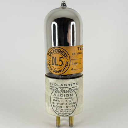 (1) Tested DeForest DL5 Tube Tipped Glass Audion Triode UX Base Brass Pins