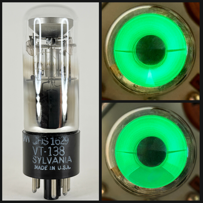 (1) Tested Sylvania JAN CHS 1629 Eye Tube VT-138 Bright Green Indicator Tube