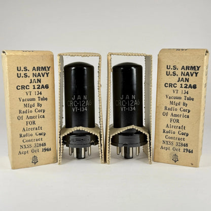 Tested 1944 Matched Pair Mil Spec RCA JAN CRC 12A6 Tubes Date Codes H6E (a)