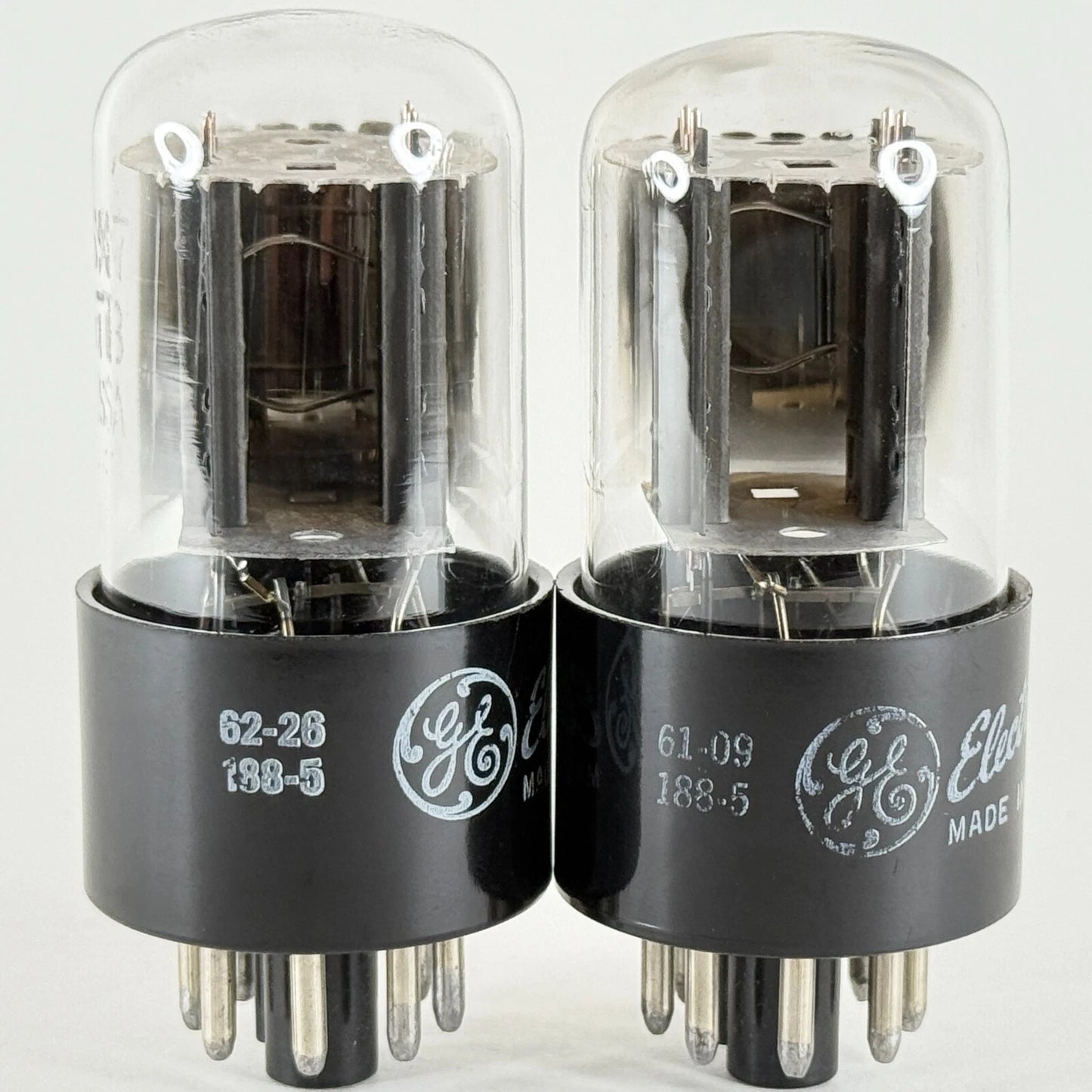Tested Matched Pair GE 6SN7 GTB Tubes Copper Grid Posts Horseshoe 62-26 & 61-09
