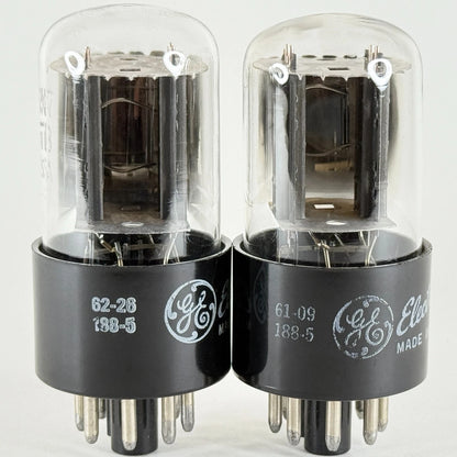 Tested Matched Pair GE 6SN7 GTB Tubes Copper Grid Posts Horseshoe 62-26 & 61-09