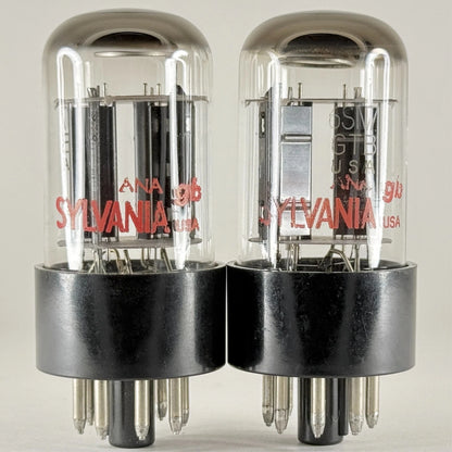 Matched Sylvania 6SN7GTB Tubes Red Letters On Glass ANA GB Black Plates 6SN7GT