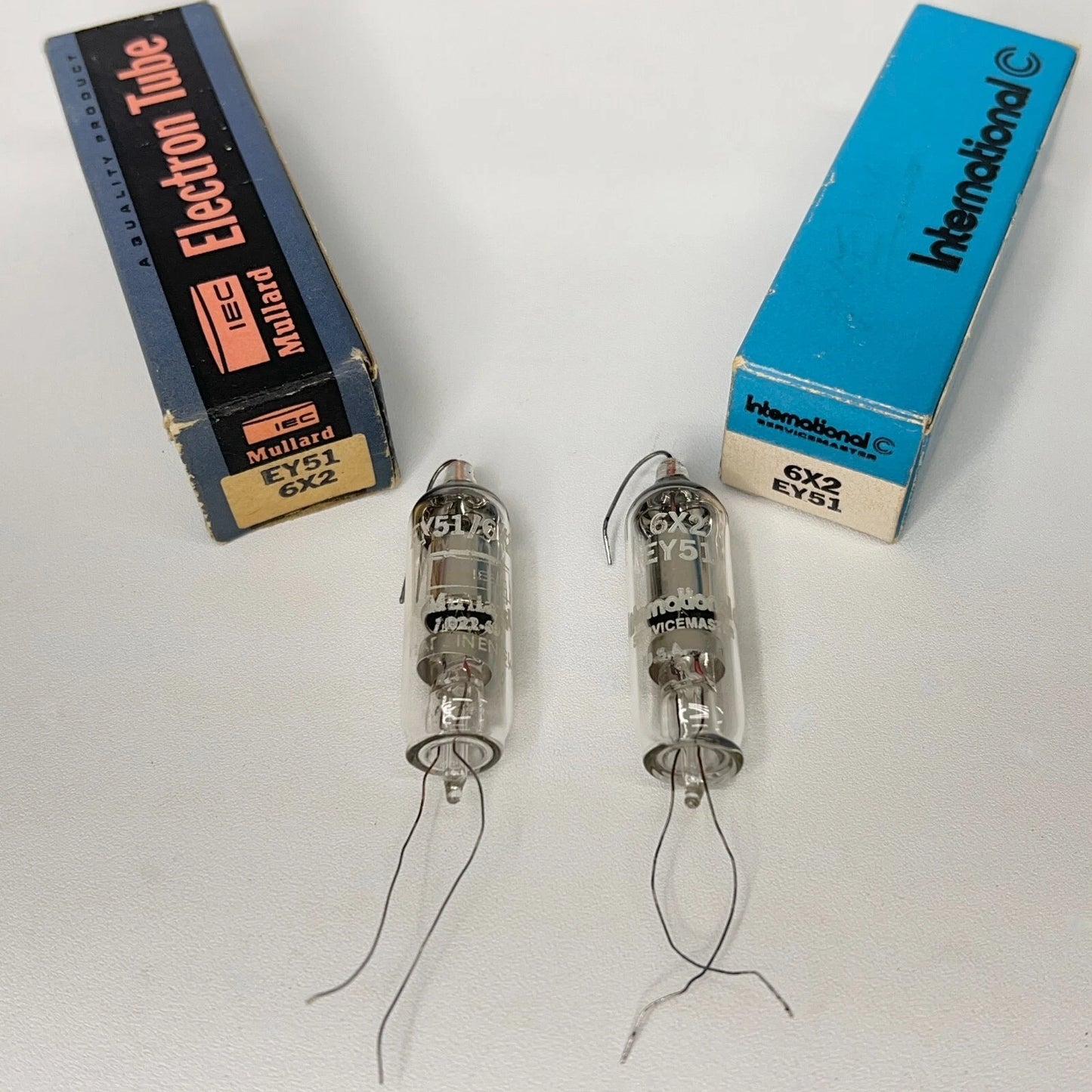 Lot of (2) NOS Mullard and International EY51 6X2 Tubes Untested with Boxes
