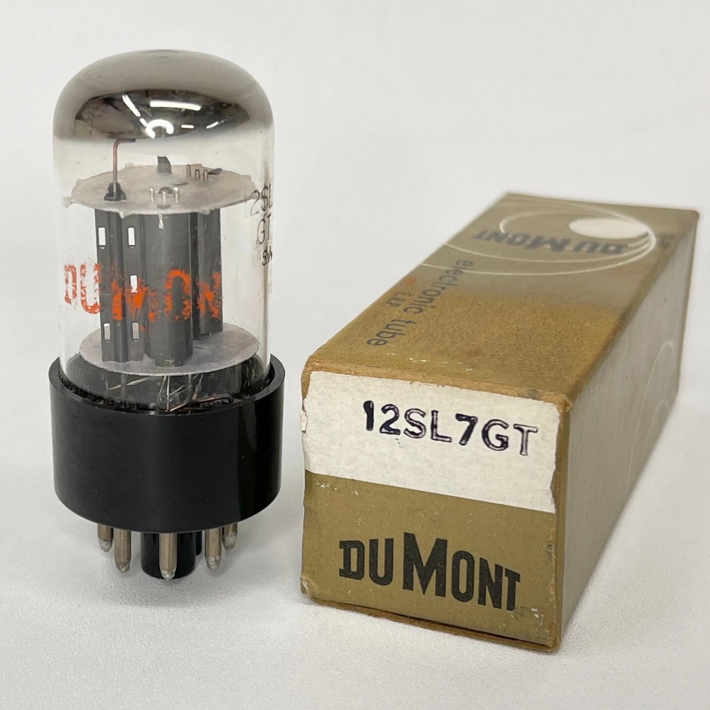 (1) Tested Balanced Dumont 12SL7GT Tube Black Plates & Box 12SL7 GT Twin Triode