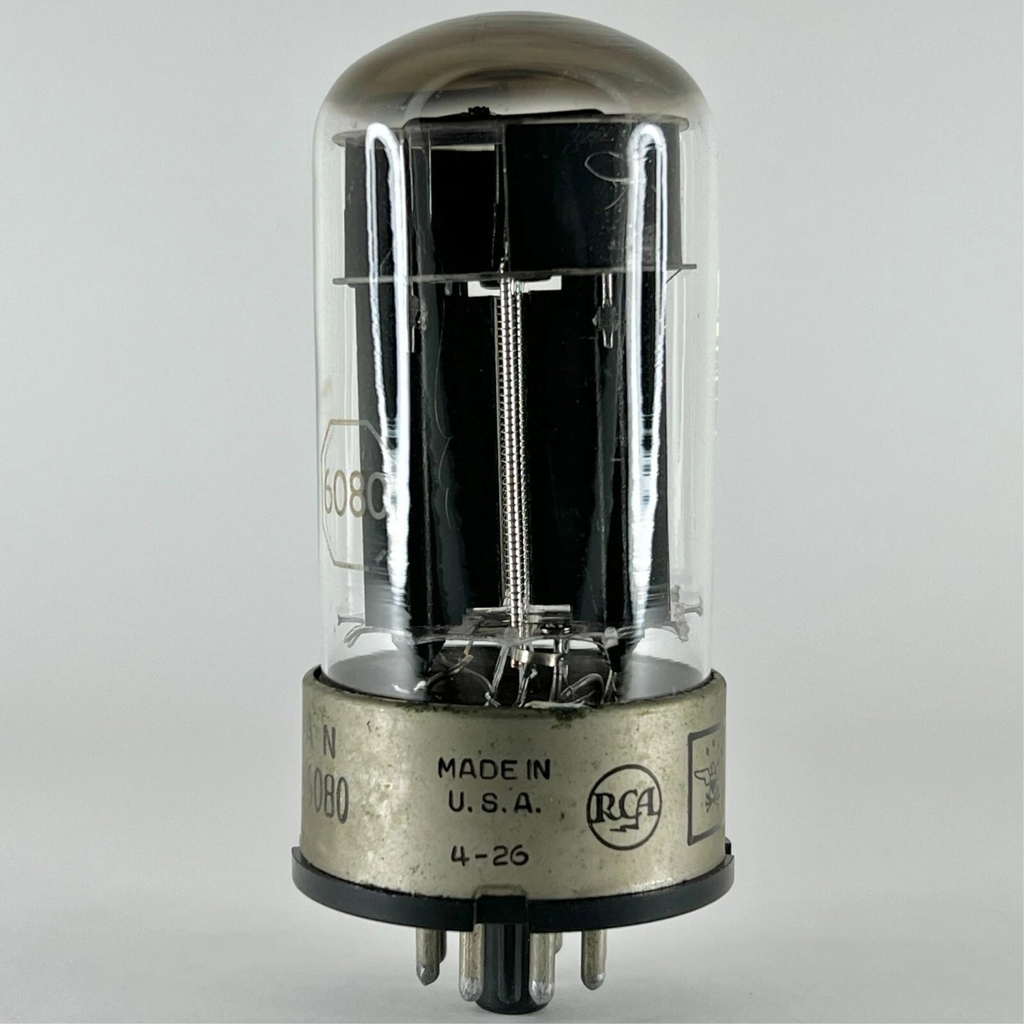 (1) Tested Balanced RCA JAN CRC 6080 Tube Code 4-26 Black Plate RCA 6080 Tube