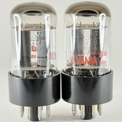 Matched Sylvania 6SN7GTB Tubes Red Letters On Glass ANA GB Black Plates 6SN7GT